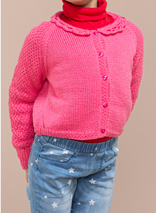 Short Cardigan with Crocheted Lacy Collar