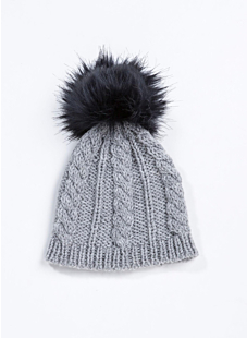 Beanie with grey pompom