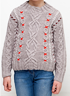 Embroidered cable sweater