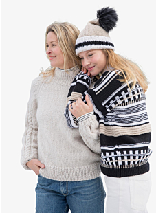 Three color hat with fur pompom