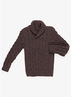 Cabled sweater with shawl collar