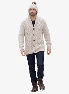 Cable cardigan with shawl collar