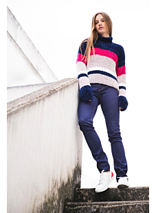 High neck striped sweater