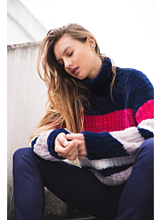 High neck striped sweater