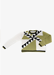Sweater with small collar & geometric intarsia pattern