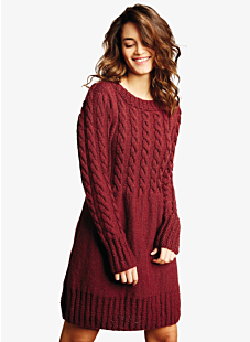Dress with cabled front and wide neck