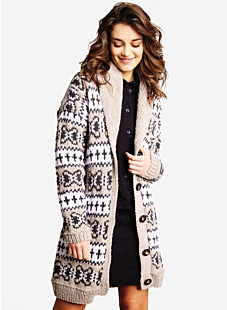 Intarsia jacket with shawl collar