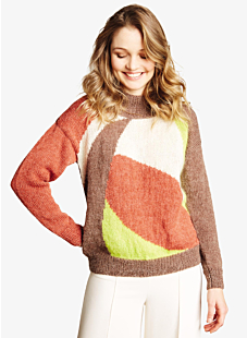 High neck sweater with intarsia
