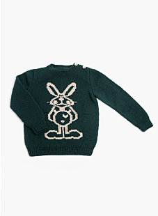 Round neck sweater with rabbit motif