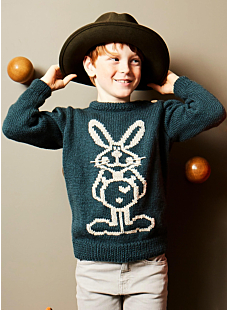Round neck sweater with rabbit motif