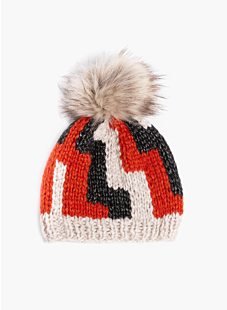 Intarsia hat with fur pompom
