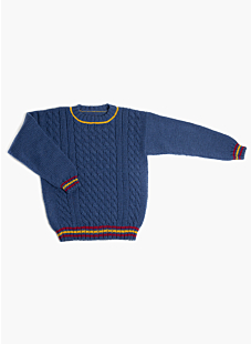 Cable sweater with striped borders