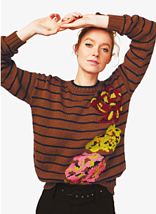 Navy sweater with intarsia flower