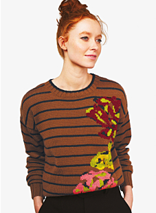 Navy sweater with intarsia flower