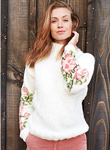 High neck sweater with patterned sleeves
