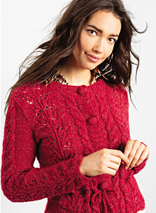 Lace cable & leaf cardigan with covered buttons