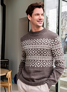 Man’s sweater with Inca design & round neck