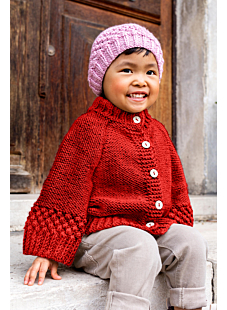 Raglan cardigan with wide sleeves & bands of Astrakhan