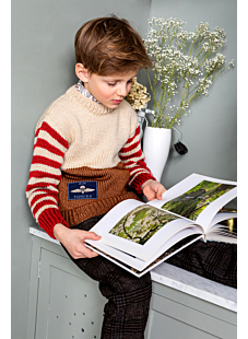 Two color sweater with striped sleeves