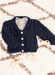 Shawl collar cabled baby jacket