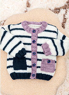 Baby cardigan in Stocking Stitch with stripes & pockets