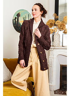 Lacy cables jacket with shawl collar