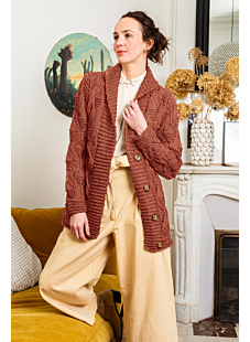 Lacy cables jacket with shawl collar
