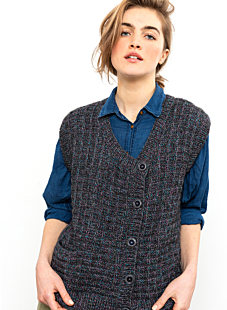Sleeveless cardigan with asymmetric neck