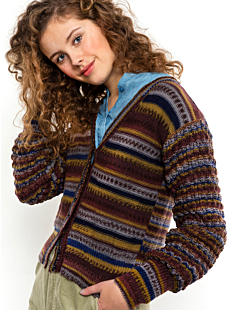 V neck cardigan with patterned sleeves