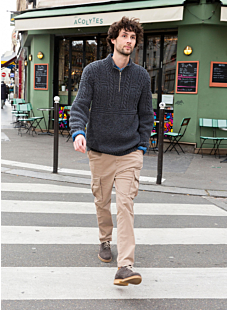 Zip neck cabled sweater