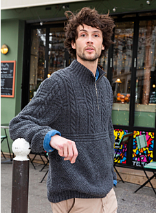 Zip neck cabled sweater
