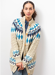 Long jacket with Intarsia and cables