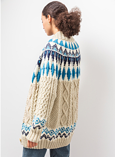 Long jacket with Intarsia and cables