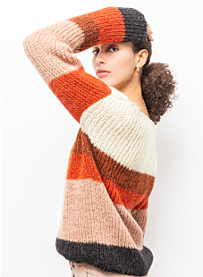 Striped sweater with buttoned shoulder