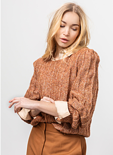 Boat neck puff sleeve sweater