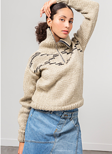 High neck zipped intarsia sweater