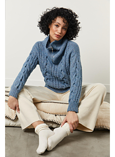 Trucker collar cable sweater
