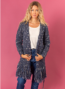 Long cardigan with fringes and belt