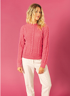 Cable sweater with saddle sleeves
