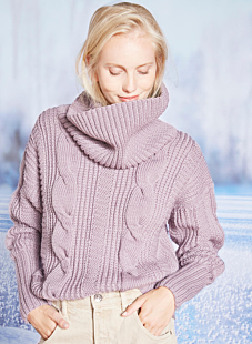 Cowl neck sweater with wide cables