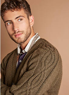 Cable-knit cardigan with saddle sleeves