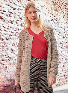 Long openwork round-necked cardigan