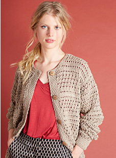 Long openwork round-necked cardigan