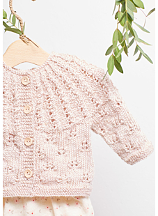 Circular yoke cardigan with openwork detailing
