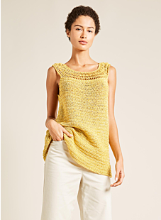 Crochet top with openwork neck