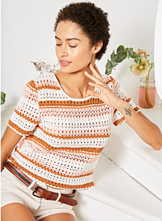 Short-sleeve openwork crochet sweater