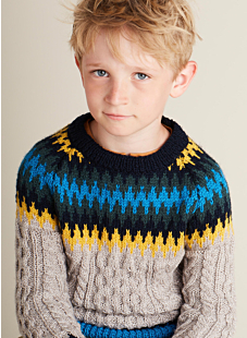 Intarsia sweater with cables