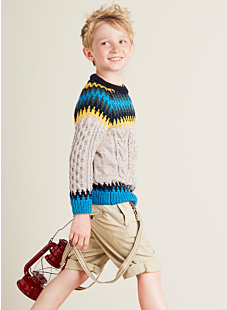 Intarsia sweater with cables