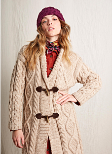 Cable coat with shawl collar