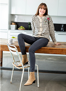 Striped cardigan with round collar